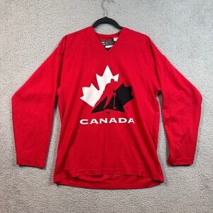Canada Hockey Jersey Red Maple Leaf Player Logo V Neck Long Sleeve Size S